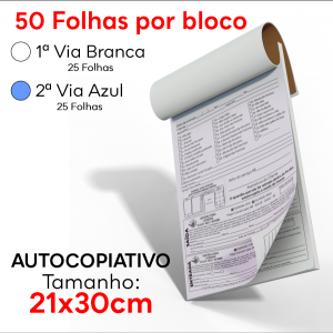 Blocos Autocopiativo - Grande 30x21cm - 25 Folhas - 2 Vias Autocopiativo 1º Via = 54g e 2° Via 70g 30x21cm 4x0 Sem Revestimento Blocagem, Grampo e Picote 