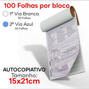 Blocos Autocopiativo - Médio 15x21cm - 50 Folhas - 2 Vias Autocopiativo 1º Via = 54g e 2° Via 70g 15x21cm 4x0 Sem Revestimento Blocagem, Grampo e Picote 