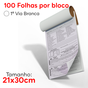 Blocos - Grande 21x30cm - 100 Folhas - 1 Via Sulfite 75g 21x30cm 4x0 Sem Revestimento Blocagem, Grampo e Picote 