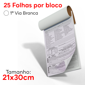 Blocos - Grande 21x30cm - 25 Folhas - 1 Via Sulfite 75g 30x21cm 4x0 Sem Revestimento Blocagem, Grampo e Picote 