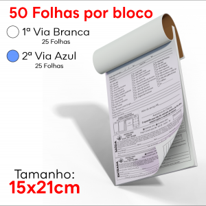 Blocos - Médio 15x21cm - 25 Folhas - 2 Vias Sulfite 75g 15x21cm 4x0 Sem Revestimento Blocagem, Grampo e Picote 