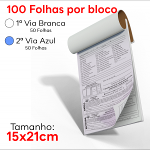 Blocos - Médio 15x21cm - 50 Folhas - 2 Vias Sulfite 75g 15x21cm 4x0 Sem Revestimento Blocagem, Grampo e Picote 
