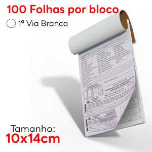 Blocos - Pequeno 10x14cm - 100 Folhas - 1 Via Sulfite 75g 10x14cm 4x0 Sem Revestimento Blocagem, Grampo e Picote 
