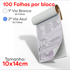 Blocos - Pequeno 10x14cm - 50 Folhas - 2 Vias Sulfite 75g 10x14cm 4x0 Sem Revestimento Blocagem, Grampo e Picote 